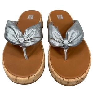 FitFlop F-Mode Metallic Leather Twist Flatform Cork Wedge Sandals Size 6